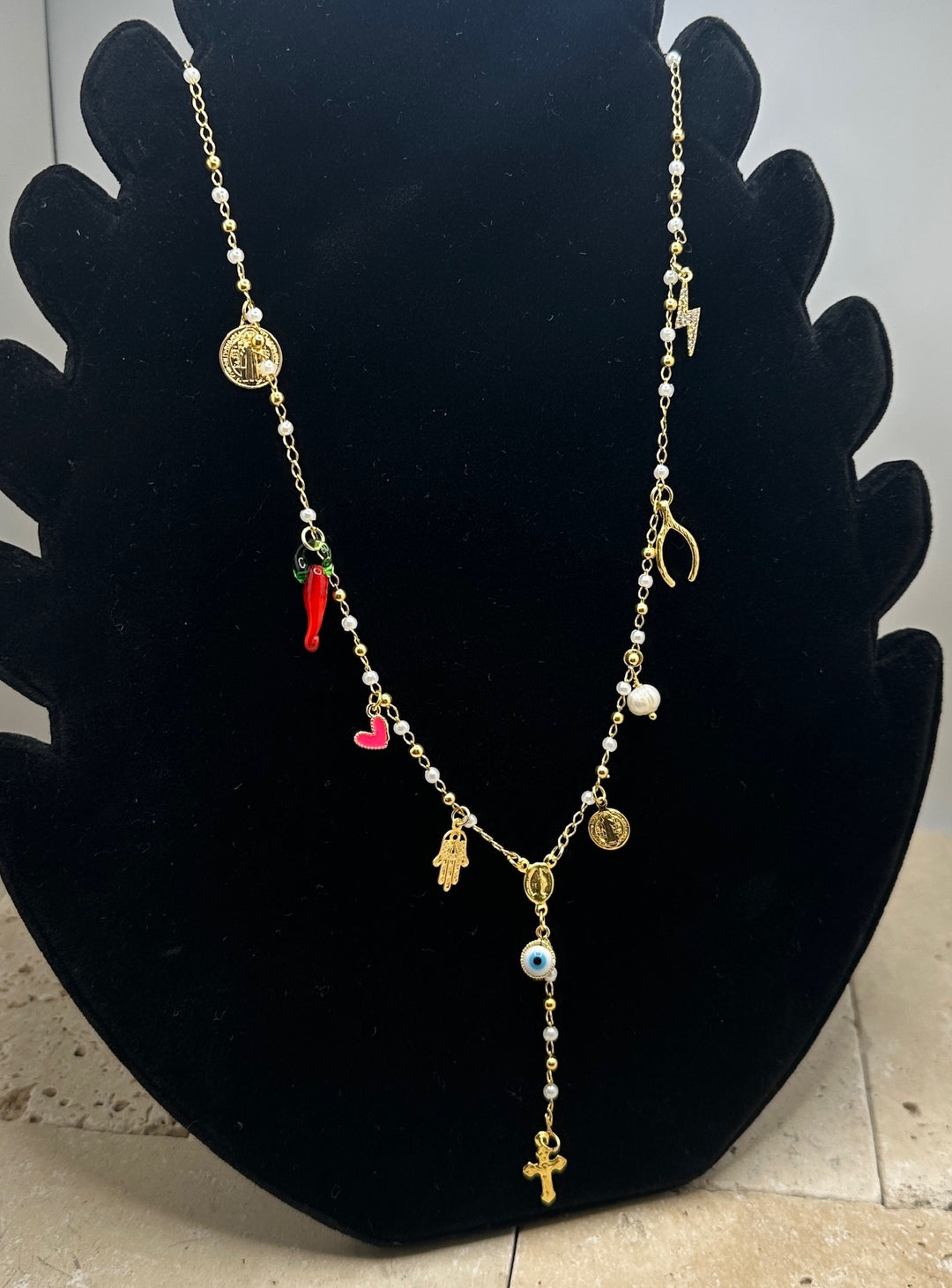 Pink Heart & Chili Amuletos Rosary