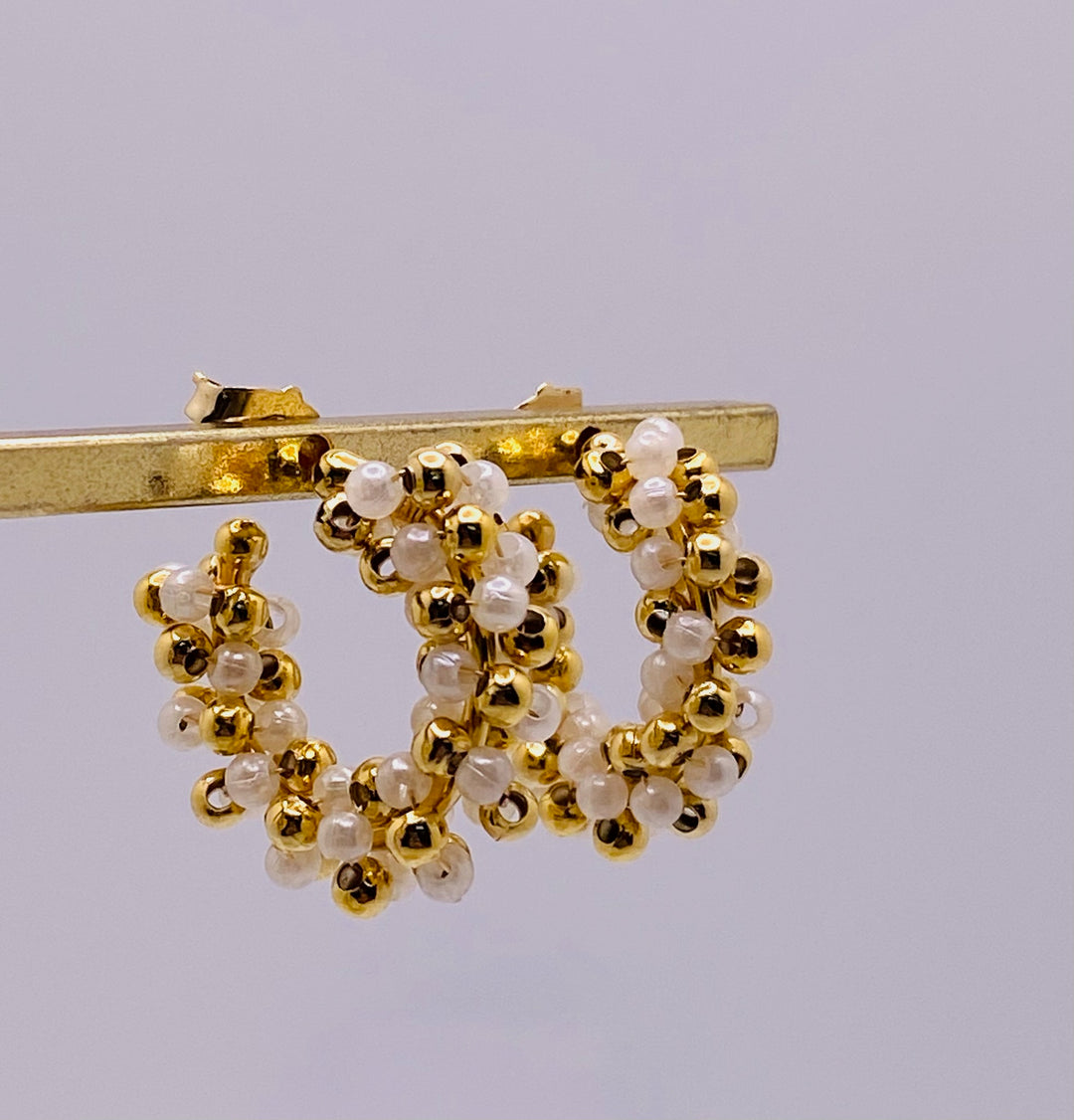 Gold Pearl Party Hoops