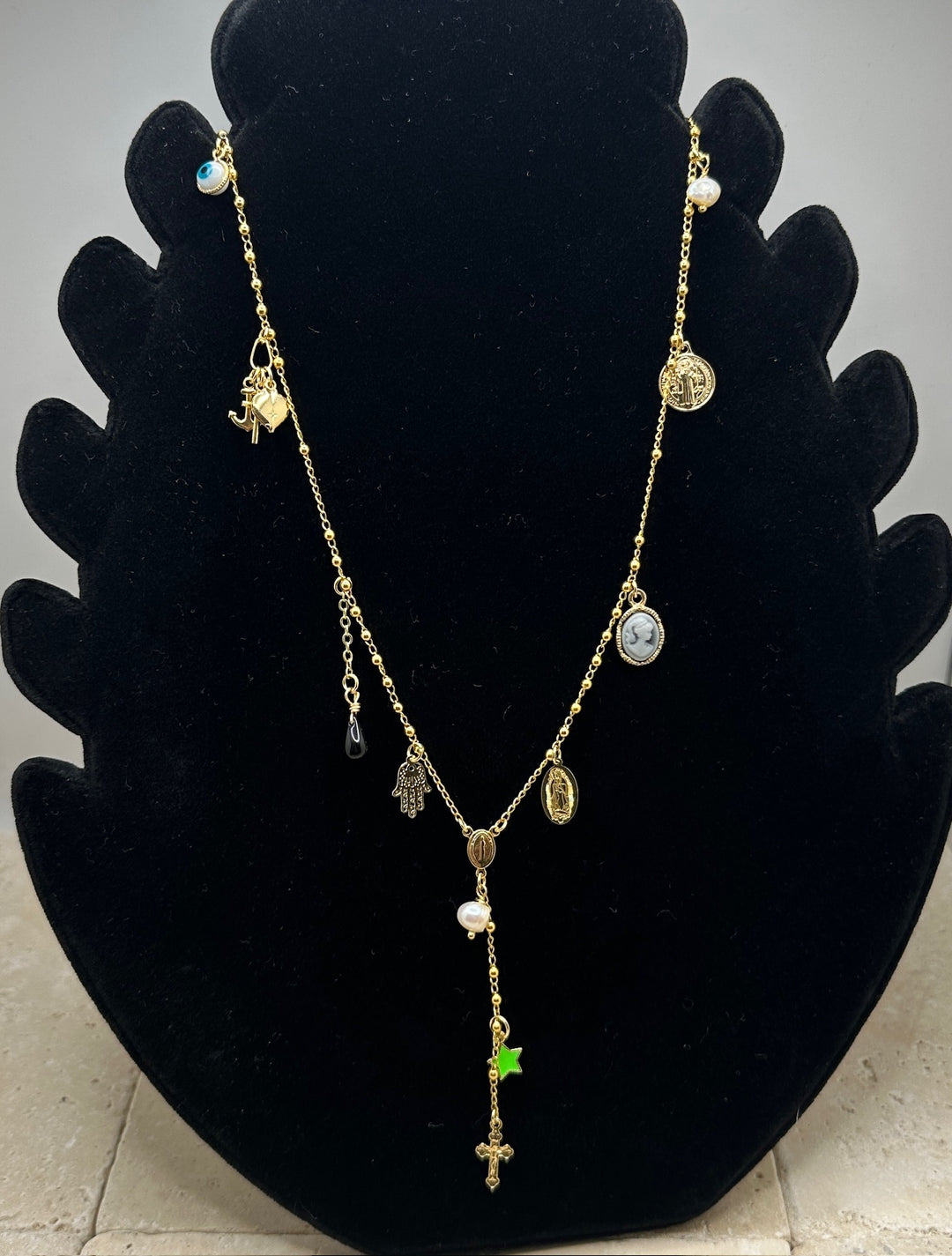 Green Star Rosary Necklace