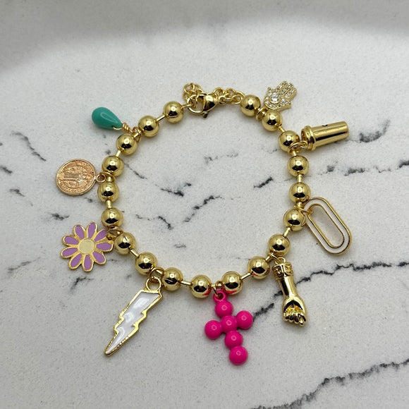 Pink Cross Amulets Bracelet