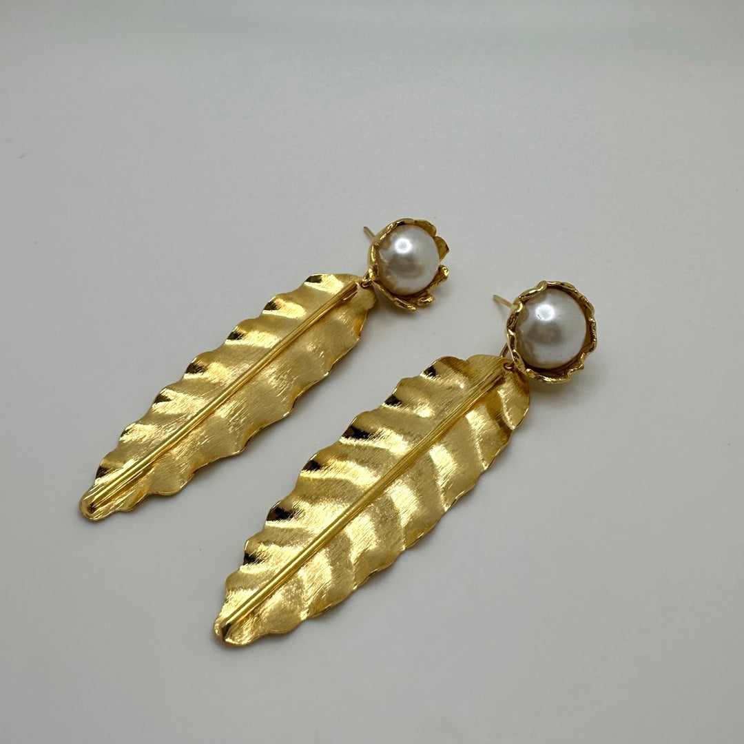 Pearl Leaf Earrings