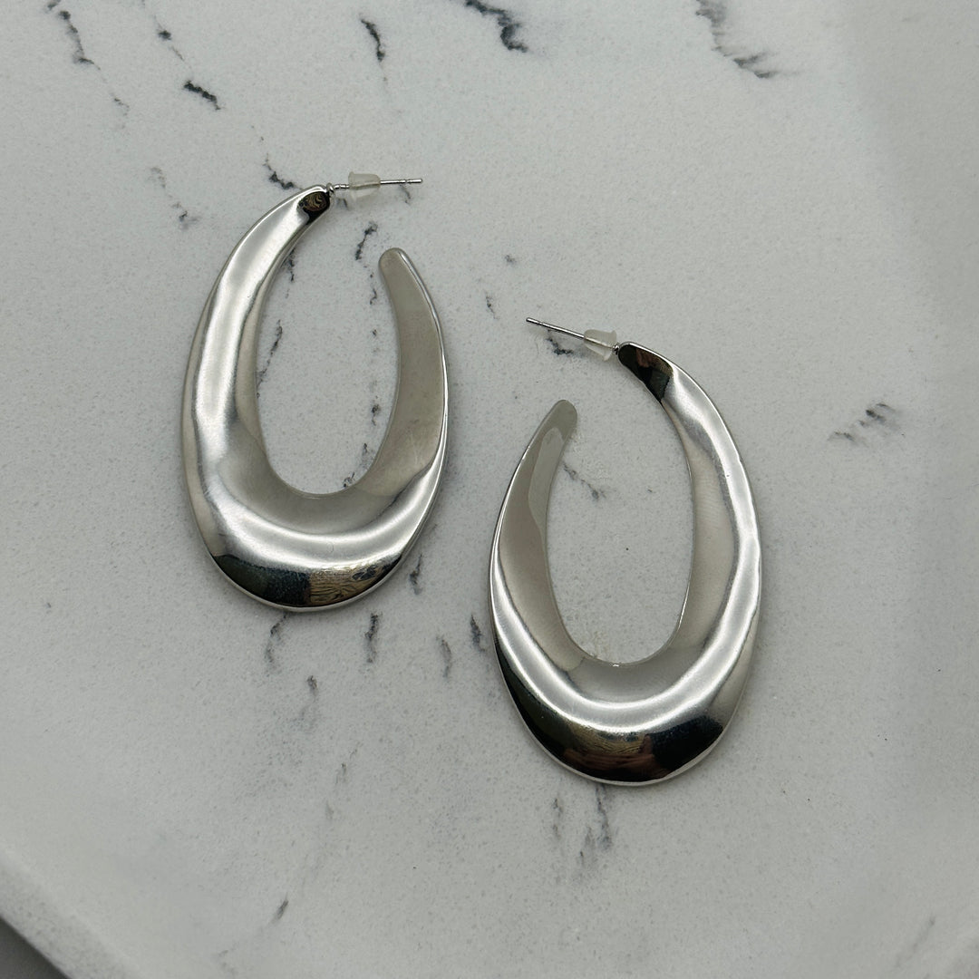 Oval Silver Hoops