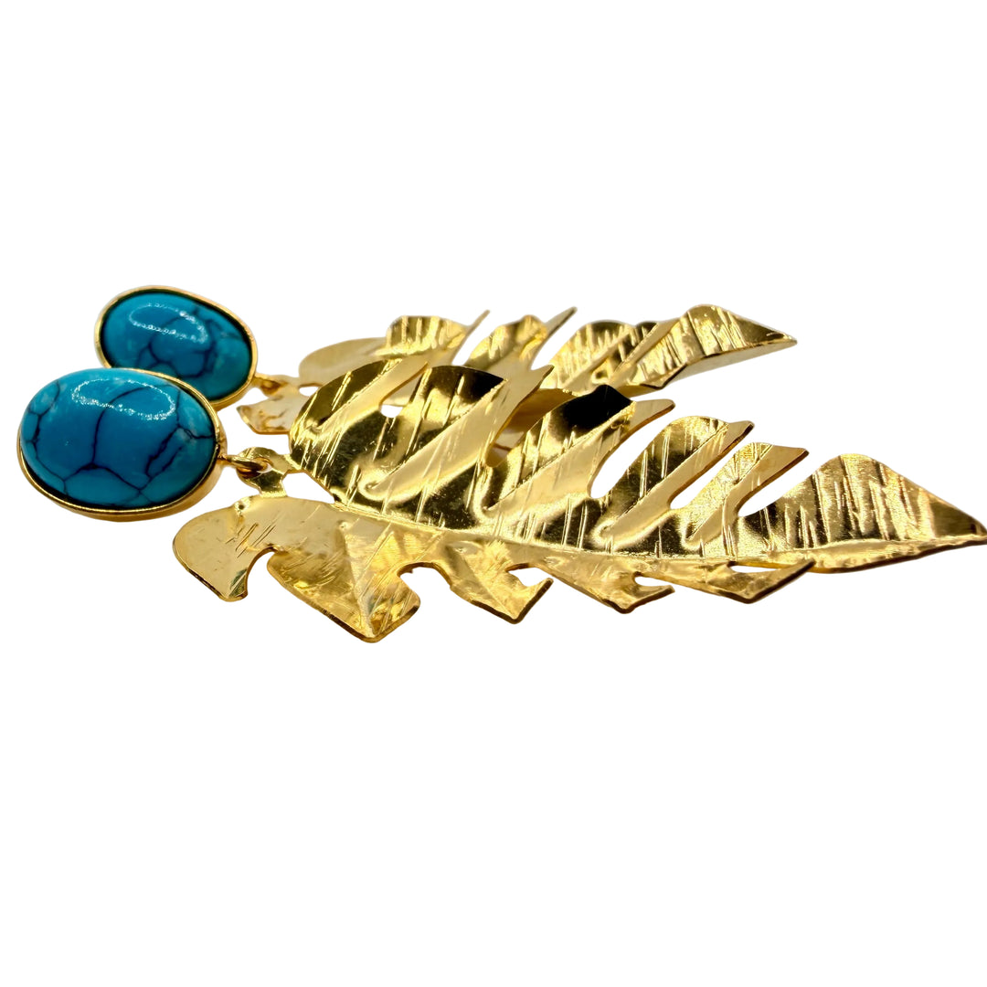 Turquoise monstera earrings