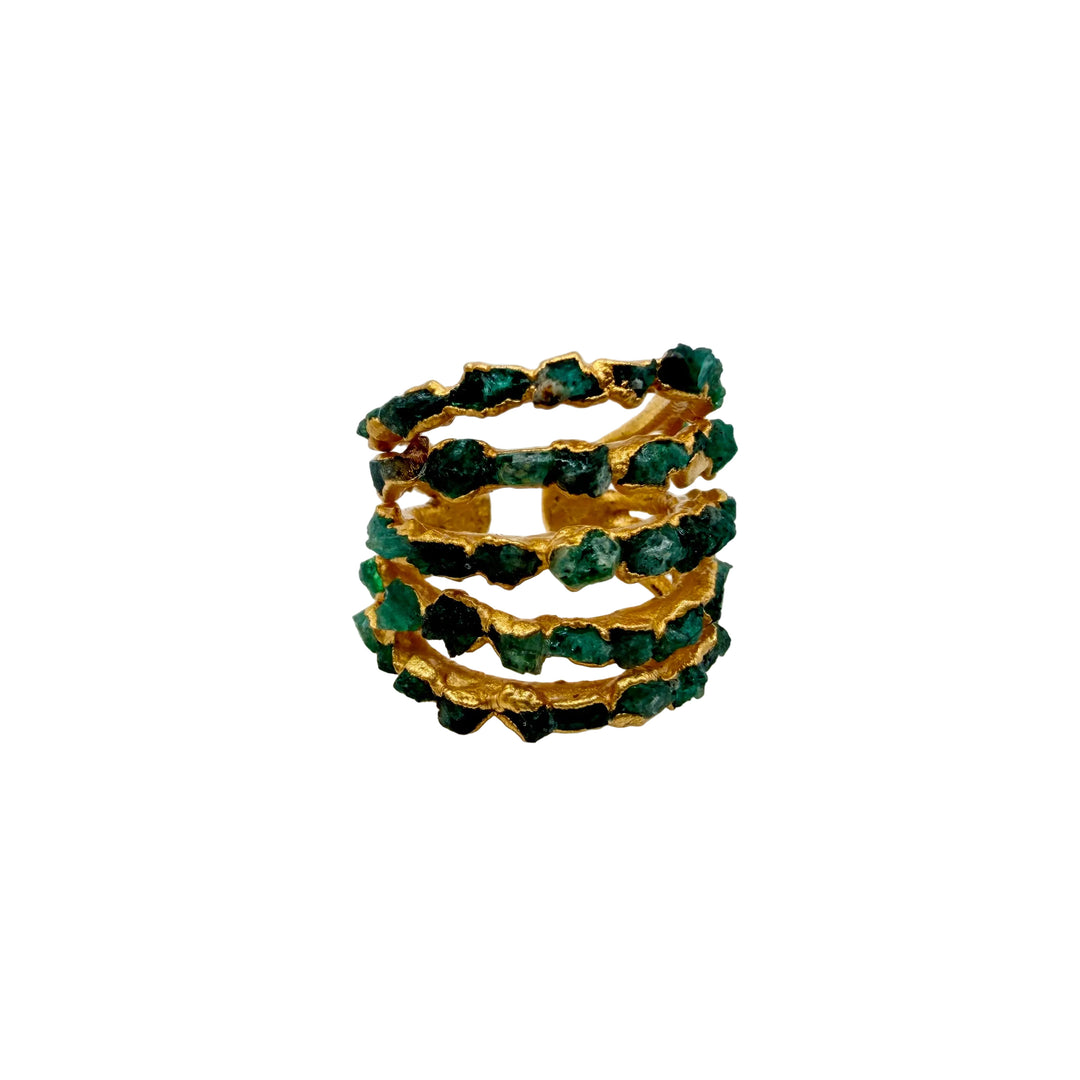 Raw emerald cascade ring