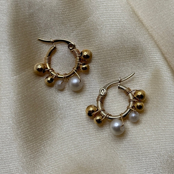 Double Gold & Pearl Hoops S