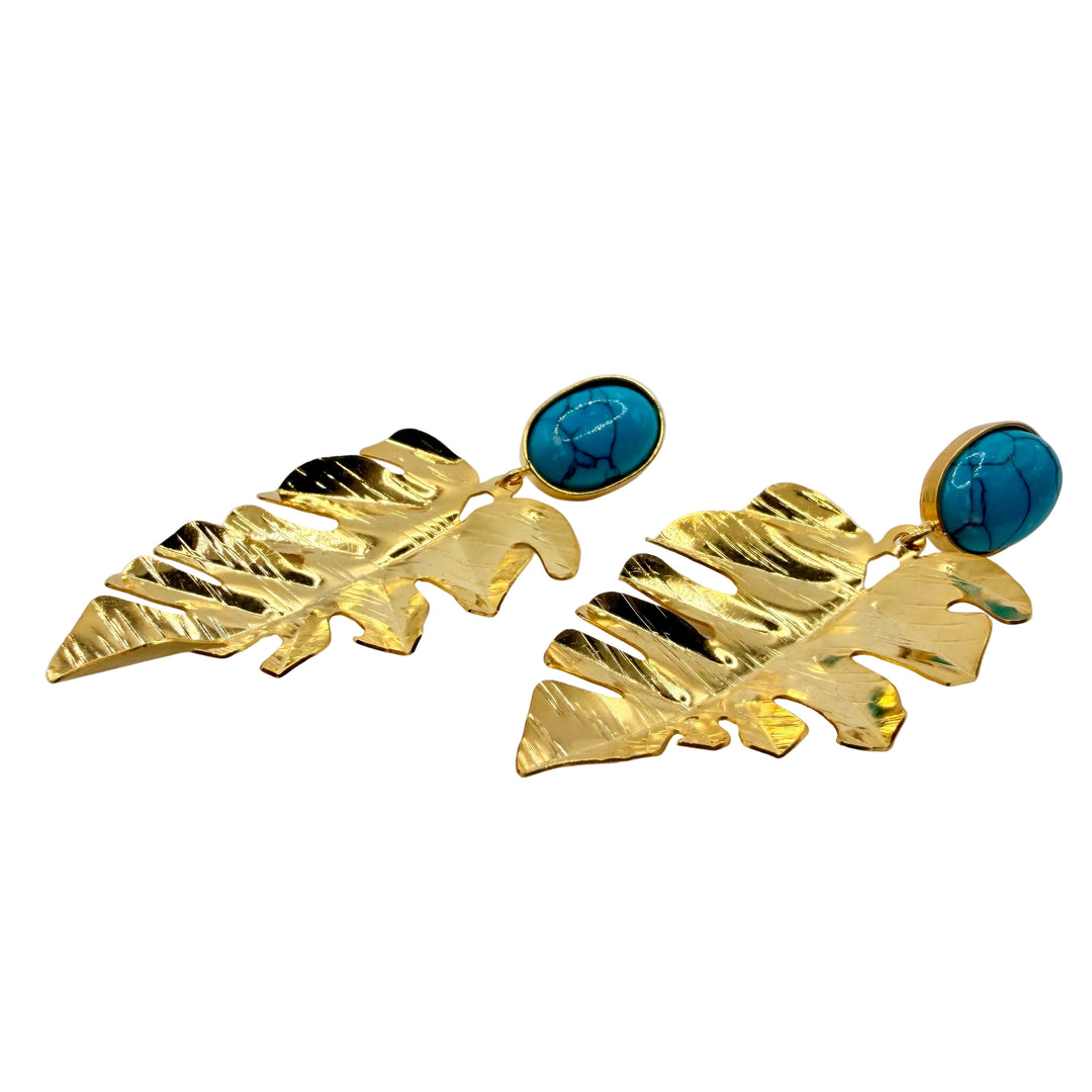 Turquoise monstera earrings