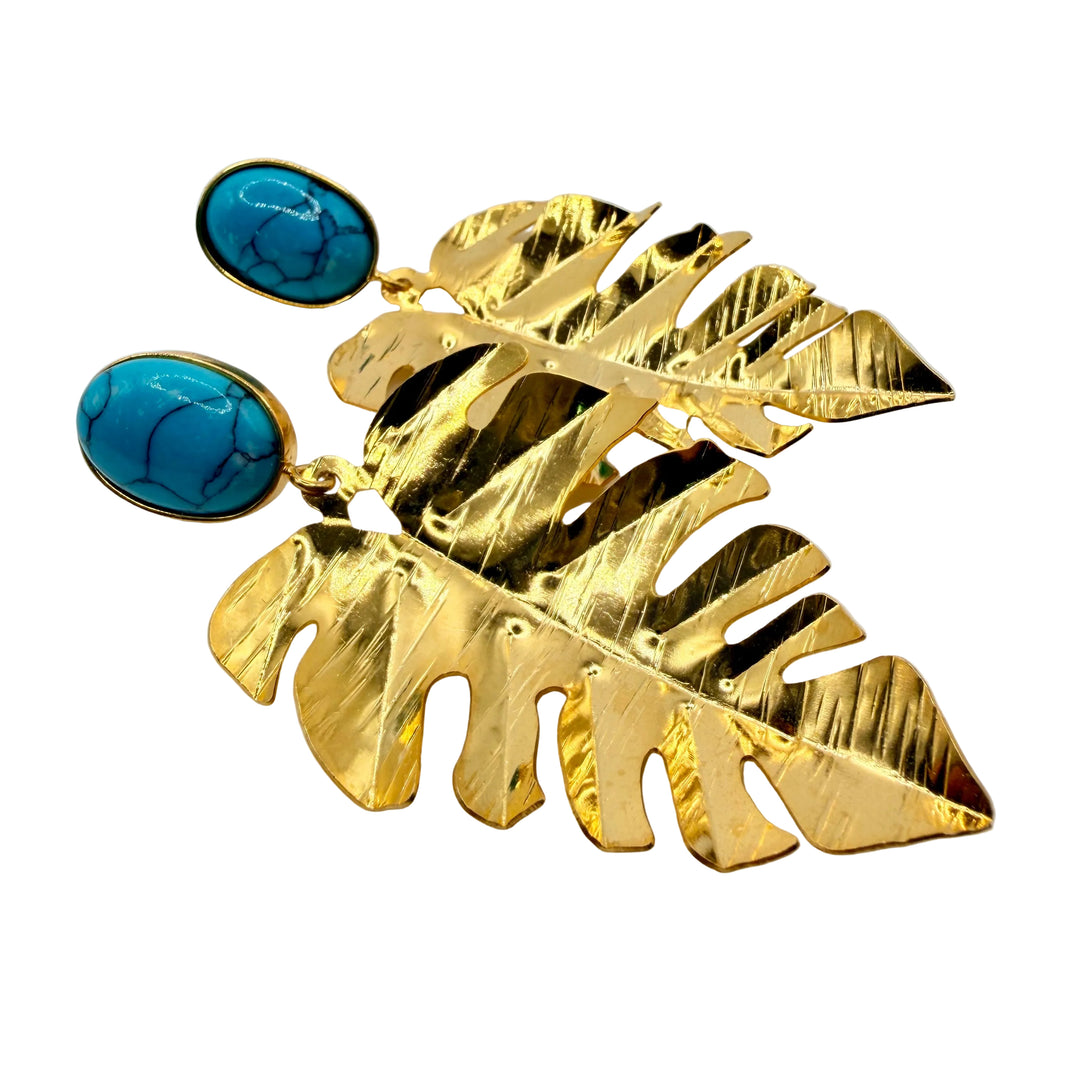 Turquoise monstera earrings