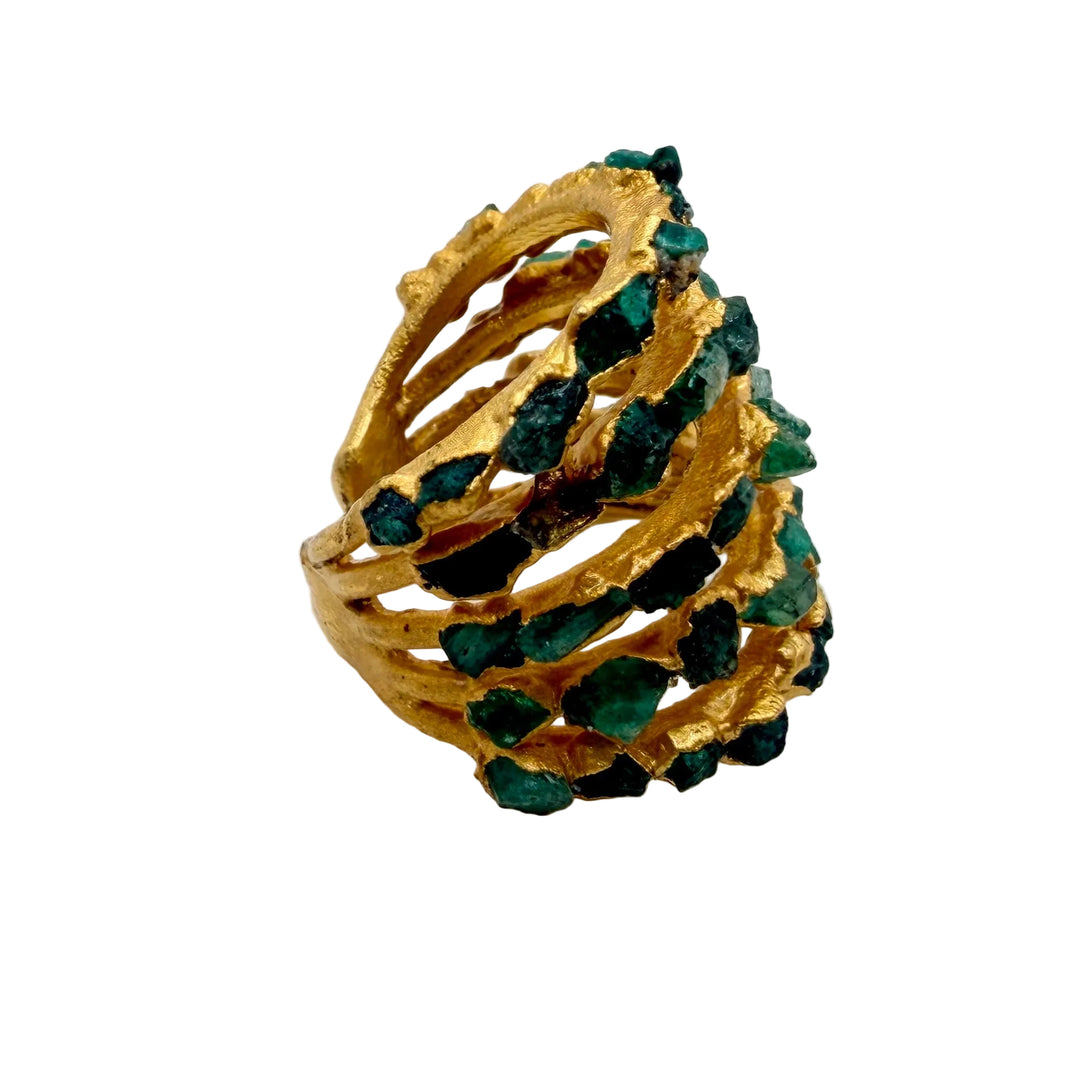 Raw emerald cascade ring
