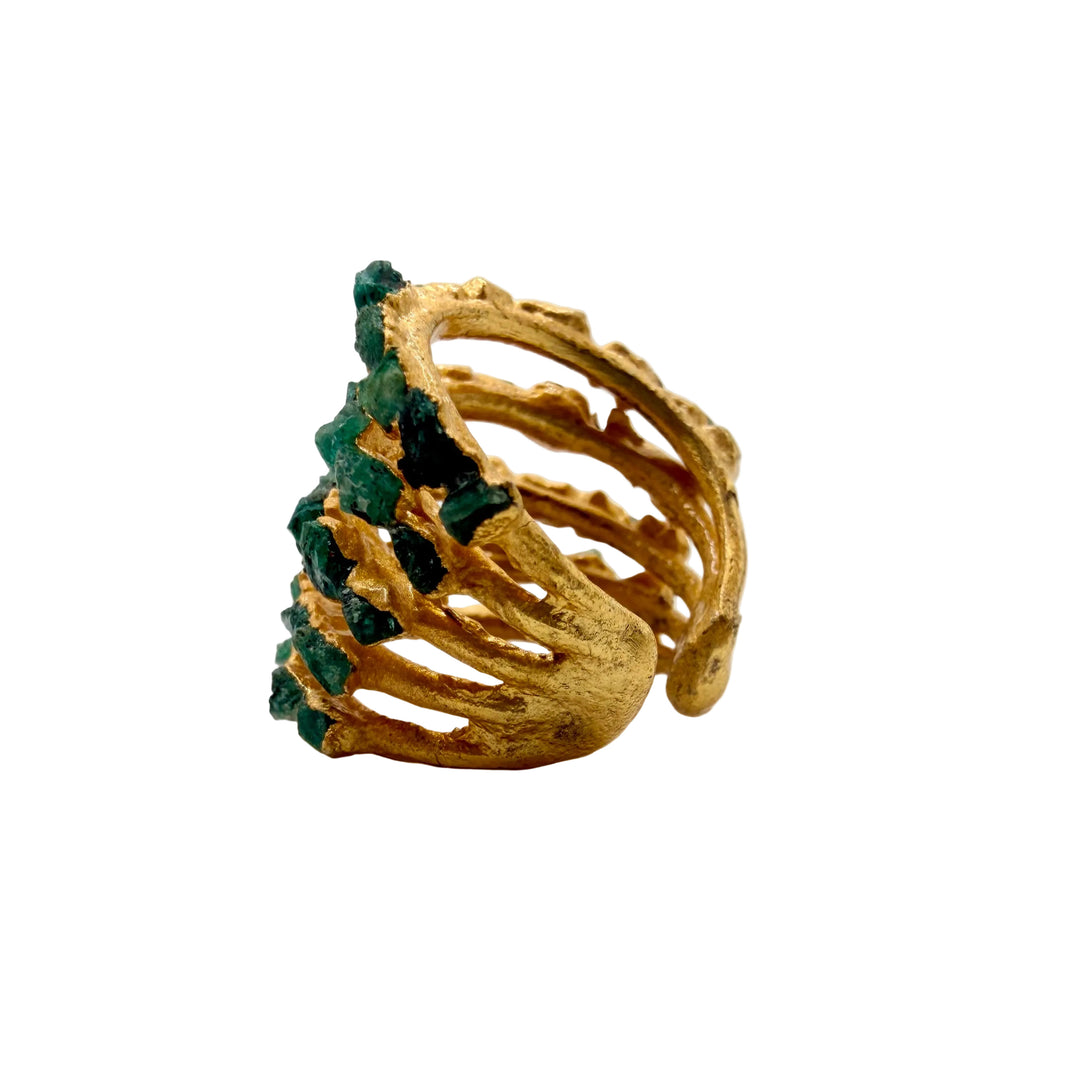 Raw emerald cascade ring