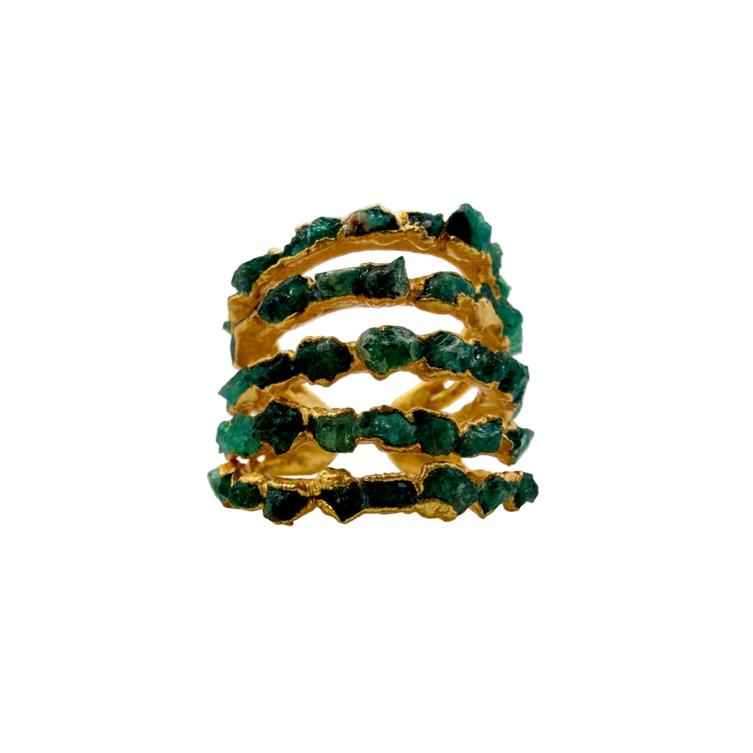 Raw emerald cascade ring