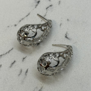 Open Drop Silver Heart Earrings