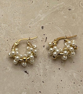 Pearl Gold Baby Hoops