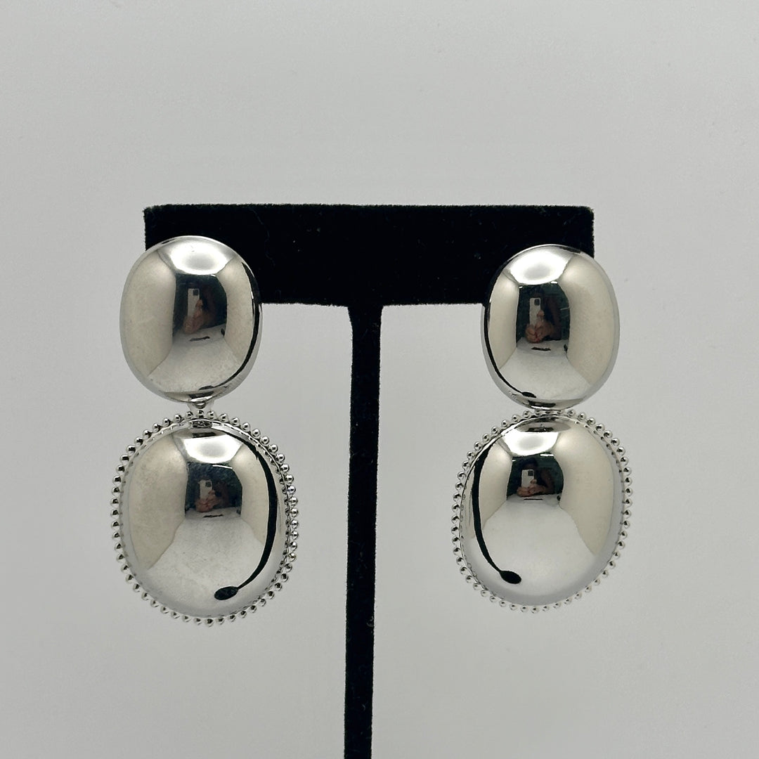 Double Oval Silver Earrings