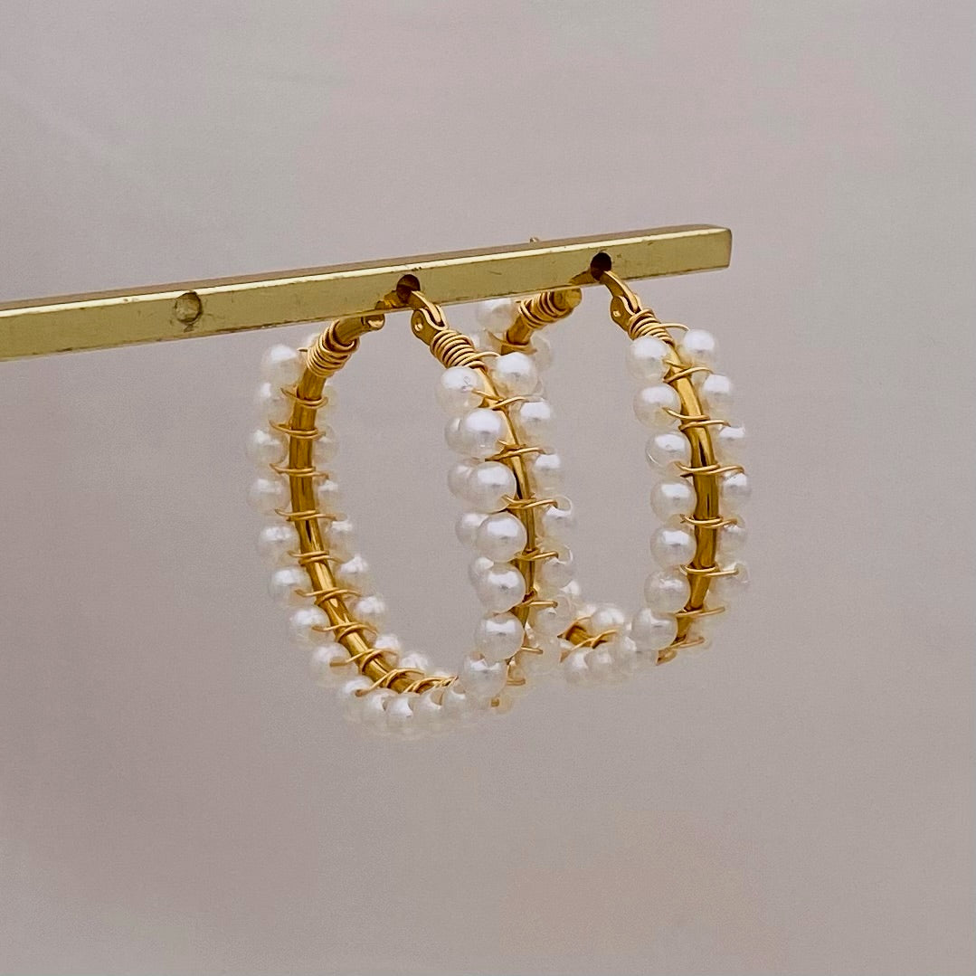 Double Pearl Hoops