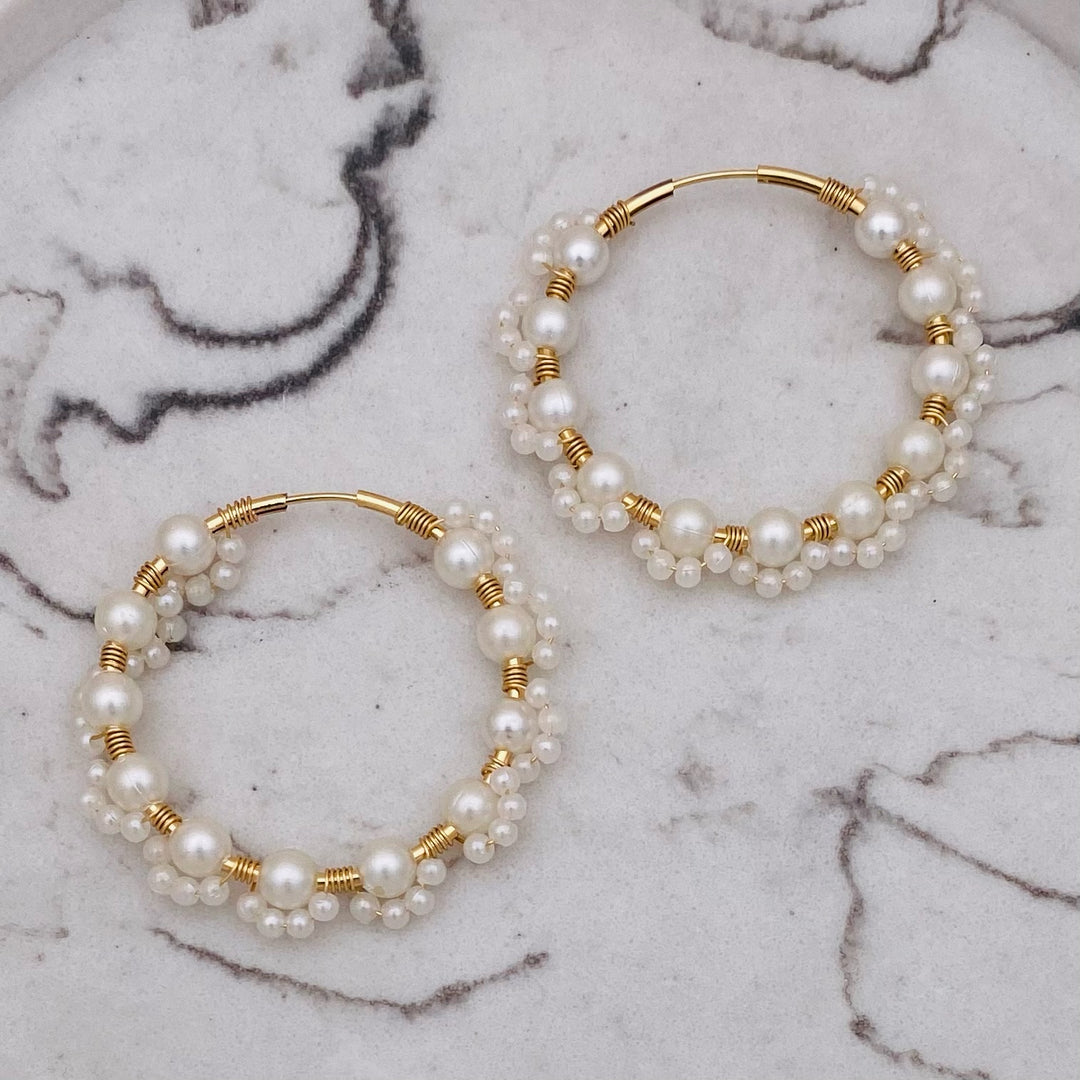 Flower Pearl Hoops