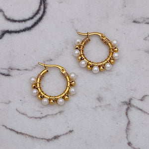 White & Gold Pearl Hoops