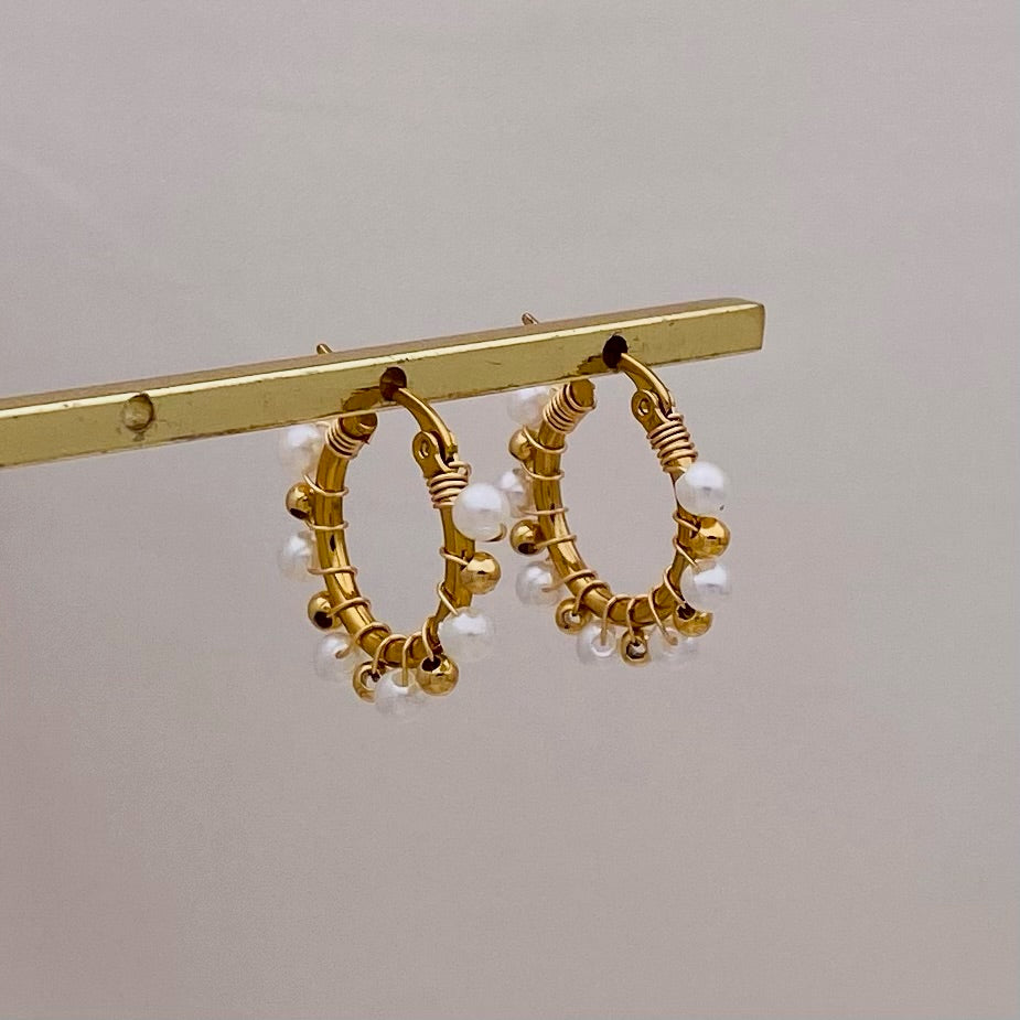 White & Gold Pearl Hoops