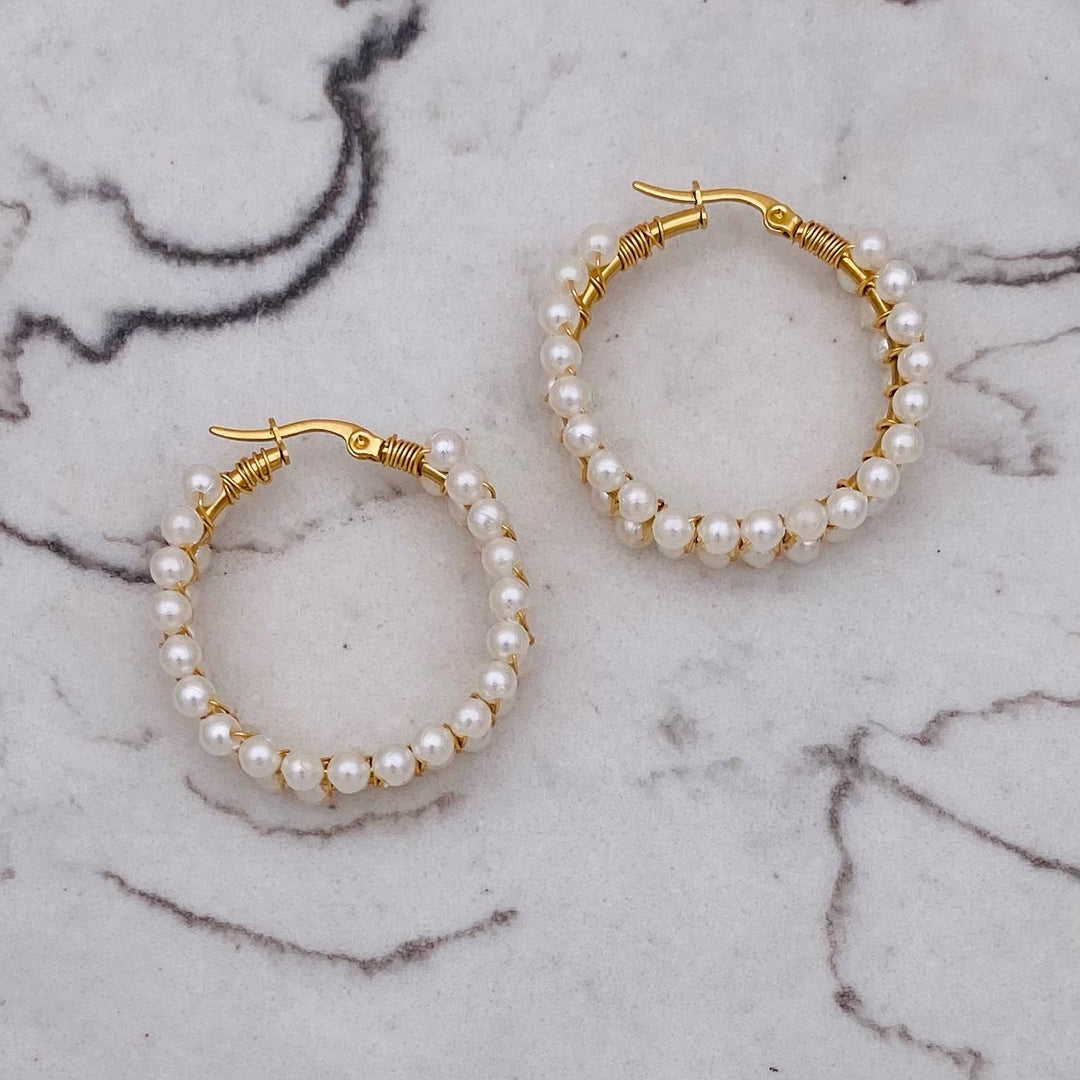 Double Pearl Hoops