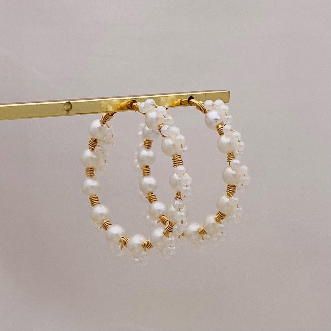 Flower Pearl Hoops