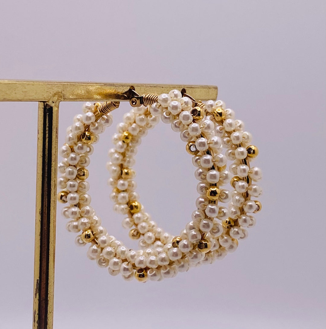 Pearl Gold Hoops L