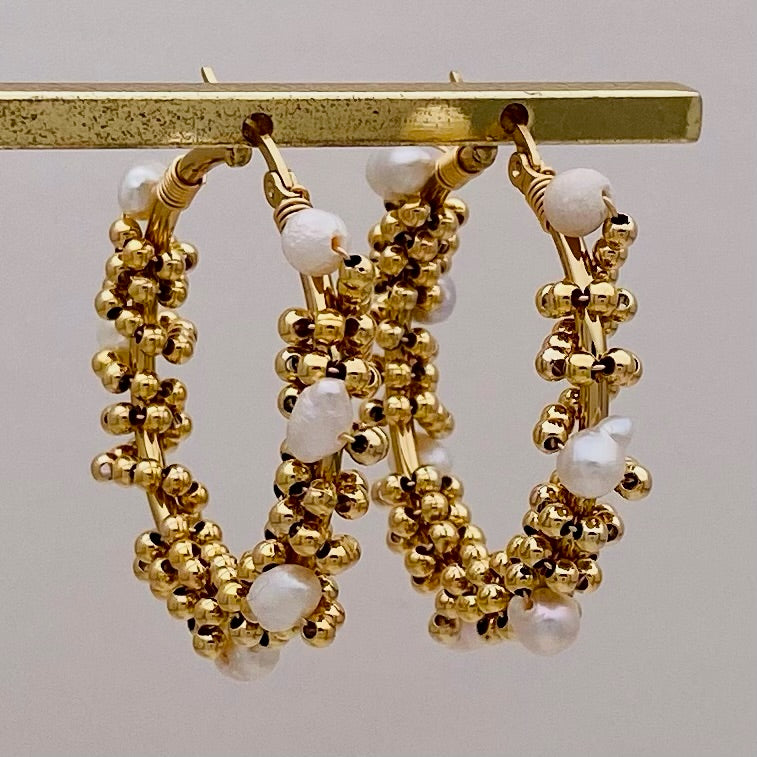 Golden Pearl Hoops