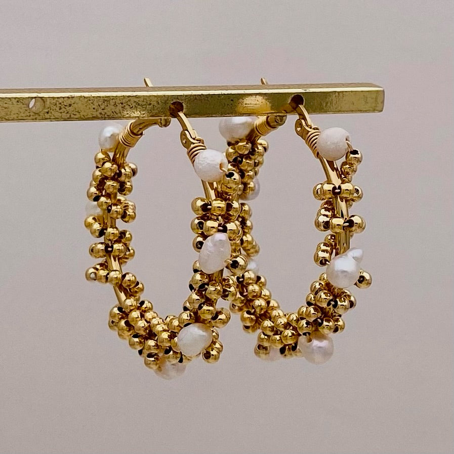 Golden Pearl Hoops