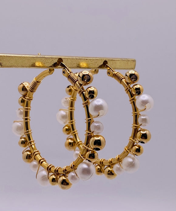 Double Pearl & Gold Hoops
